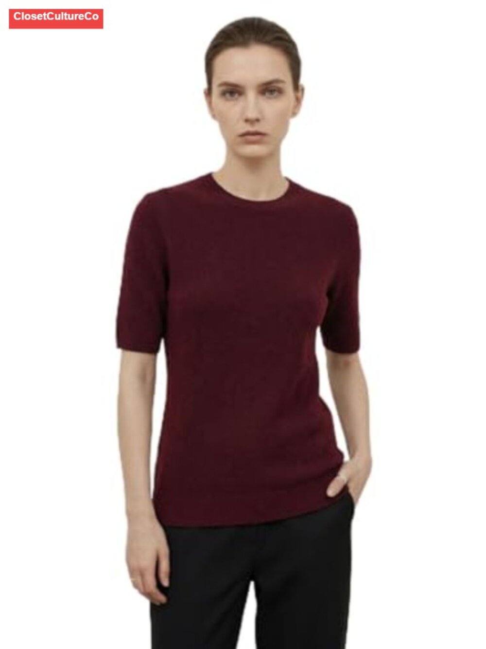 Merino Wool Silk Short Sleeve Sweater Pullover Funnel Neck